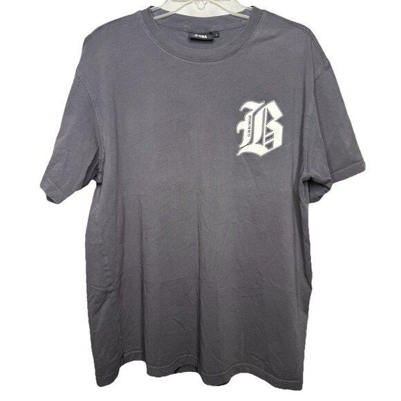 Brooklyn Nets NBA Large Gray Graphic T-Shirt B Logo Short Sleeve‎ Cotton Blend - Picture 1 of 6